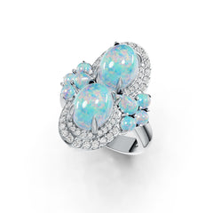 Sterling Silver Semi Mount Ring Setting Oval OV 9X7mm PE 5X4mm RD 3X3mm Cabochon DHJ