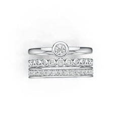 14K Gold Semi Mount Ring Setting Round RD 3.5mm Stackable Rings with White Topaz Diamond Accent DHJ