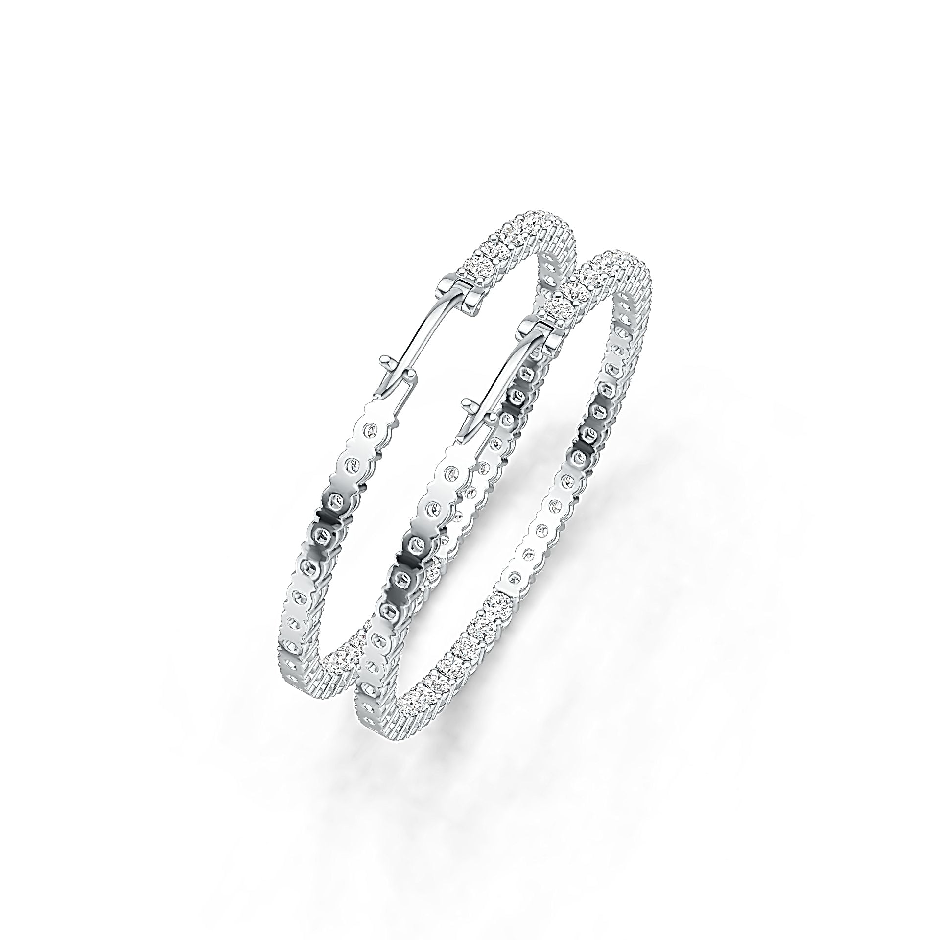 Sterling Silver Hoop Earrings Round with White Topaz or Moissanite DHJ