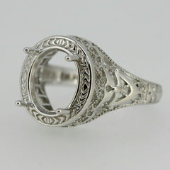 Platinum Semi Mount Ring Setting Oval OV 11x9mm Art Deco Style Syzjewelry