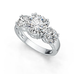 Sterling silver semi mount ring setting for round 9mm and 6.2mm stones, 3 stone design, elegant handcrafted jewelry