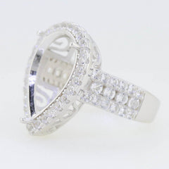 Platinum Semi Mount Ring Setting PE 18X13mm Halo Diamond Accent Syzjewelry