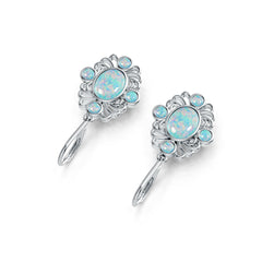 Sterling Silver Semi Mount Earrings Setting Oval OV 9X7mm RD 3X3mm Cabochon DHJ