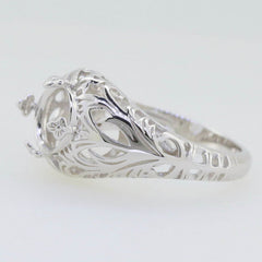 14K Gold Semi Mount Ring Setting Round RD 8x8mm Art Nouveau Style Syzjewelry