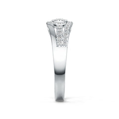 Platinum Ring with or Moissanite Halo Split Shank Diamond Accent DHJ