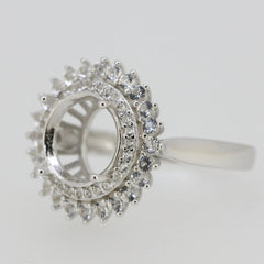 Platinum Semi Mount Ring Setting Round RD 10x10mm Double Halo Diamond Accent DHJ