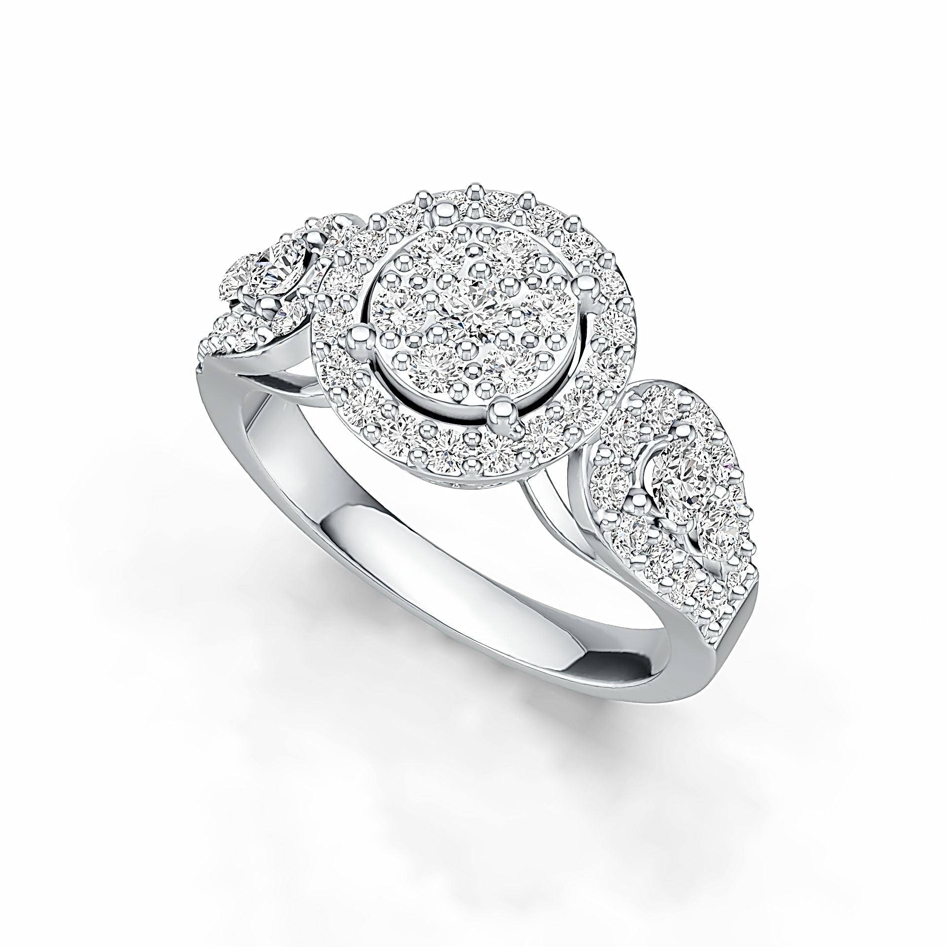 Sterling Silver Cluster Engagement Ring with White Topaz or Moissanite DHJ