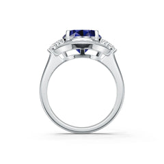 Platinum Semi Mount Ring Setting Oval OV 12X10mm Cabochon Baguette Halo Diamond Accent DHJ