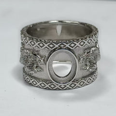Platinum Semi Mount Ring Setting Oval OV 10x8mm Cabochon Chinese Dragon Theme DHJ