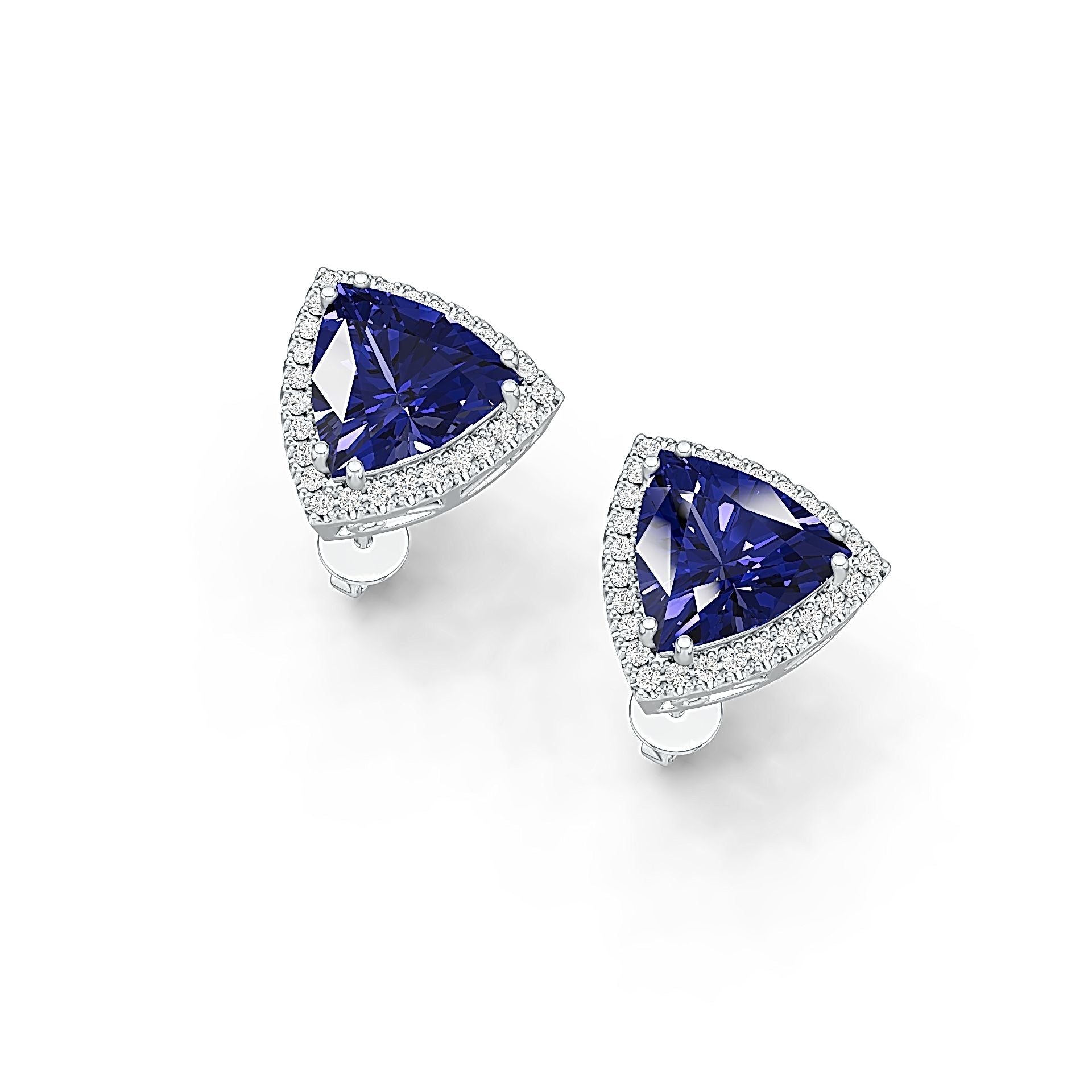 Sterling Silver Semi Mount Earrings Setting Trillion TR 11X11mm with White Topaz - Syzjewelry