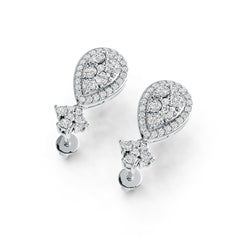 Platinum Earrings Cluster Pear-Shaped with White Topaz or Moissanite Diamond Accent DHJ