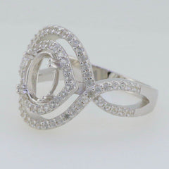 Platinum Semi Mount Ring Setting Oval OV 8x6mm Halo Twisted Shank Diamond Accent Syzjewelry