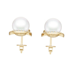 18K Gold Semi Mount Earrings Setting Round Ro 7x7mm Diamond Accent Syz Jewelry