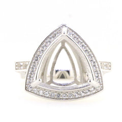 Platinum Semi Mount Ring Setting Trillion Tri 15x15mm Euro Shank Style Diamond Accent Syzjewelry