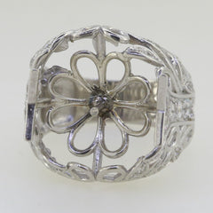 Art Nouveau Style Platinum Semi Mount Ring Setting for Pearl Round Rd 15x15mm w/ Diamond Accent Syzjewelry