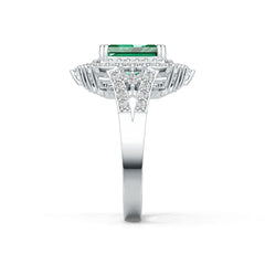 Platinum Semi Mount Ring Setting Emerald OCT 10X8mm Double Halo Diamond Accent DHJ