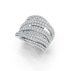 Sterling Silver Ring Multi-Row Crossover with White Topaz or Moissanite DHJ