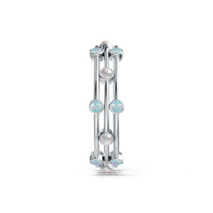 3 Pc Set Platinum Semi Mount Bracelet Setting Round RD 6x6mm Cabochon Bangle Bezel Set 7" DHJ