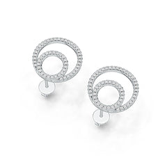 Sterling Silver Earrings Double Circle Theme with White Topaz or Moissanite DHJ