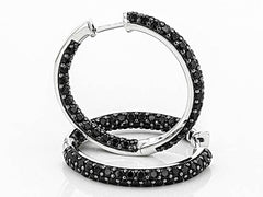 Platinum Hoop Earrings with White Topaz or Moissanite Diamond Accent DHJ