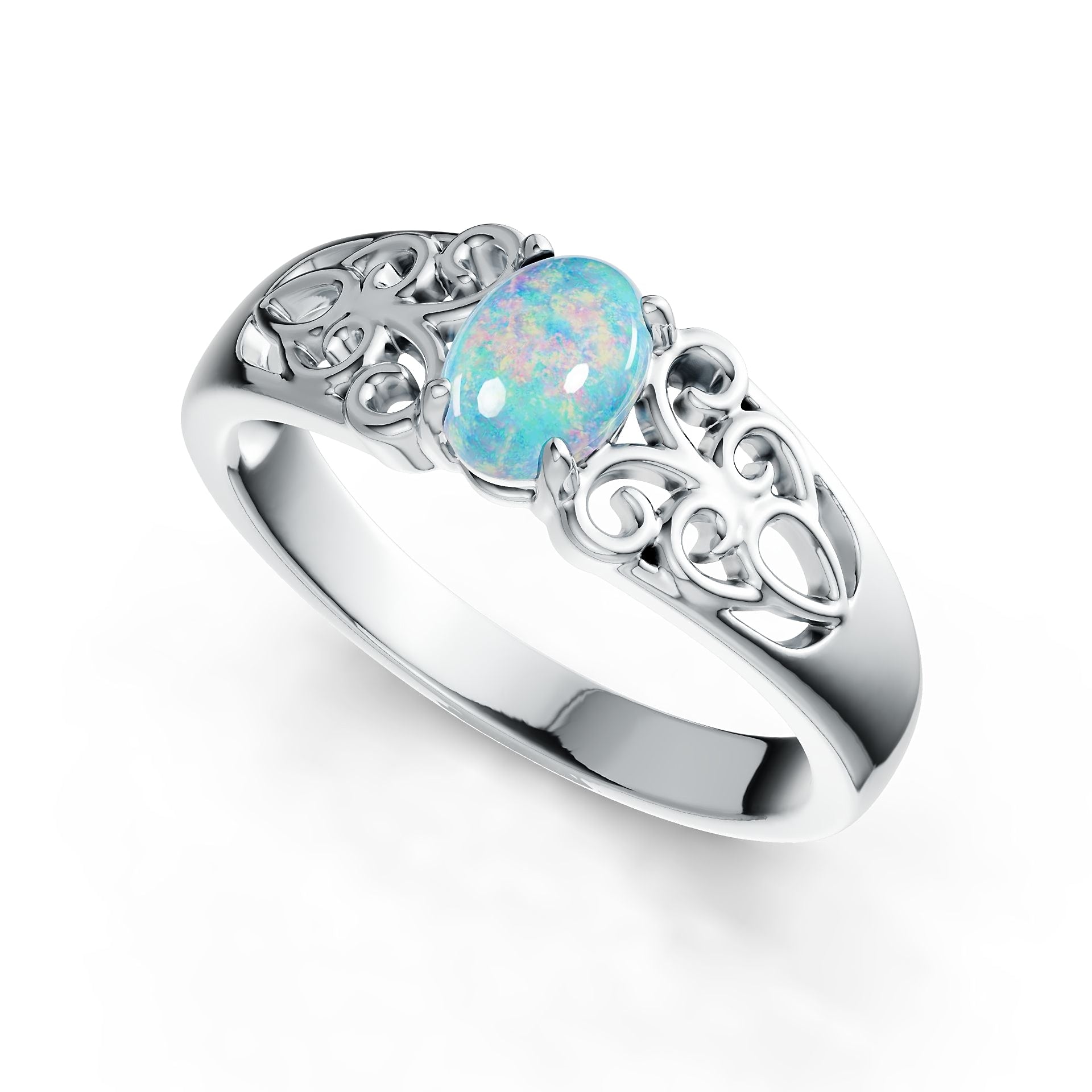 Sterling Silver Semi Mount Ring Setting Oval OV 7X5mm Cabochon Filigree DHJ