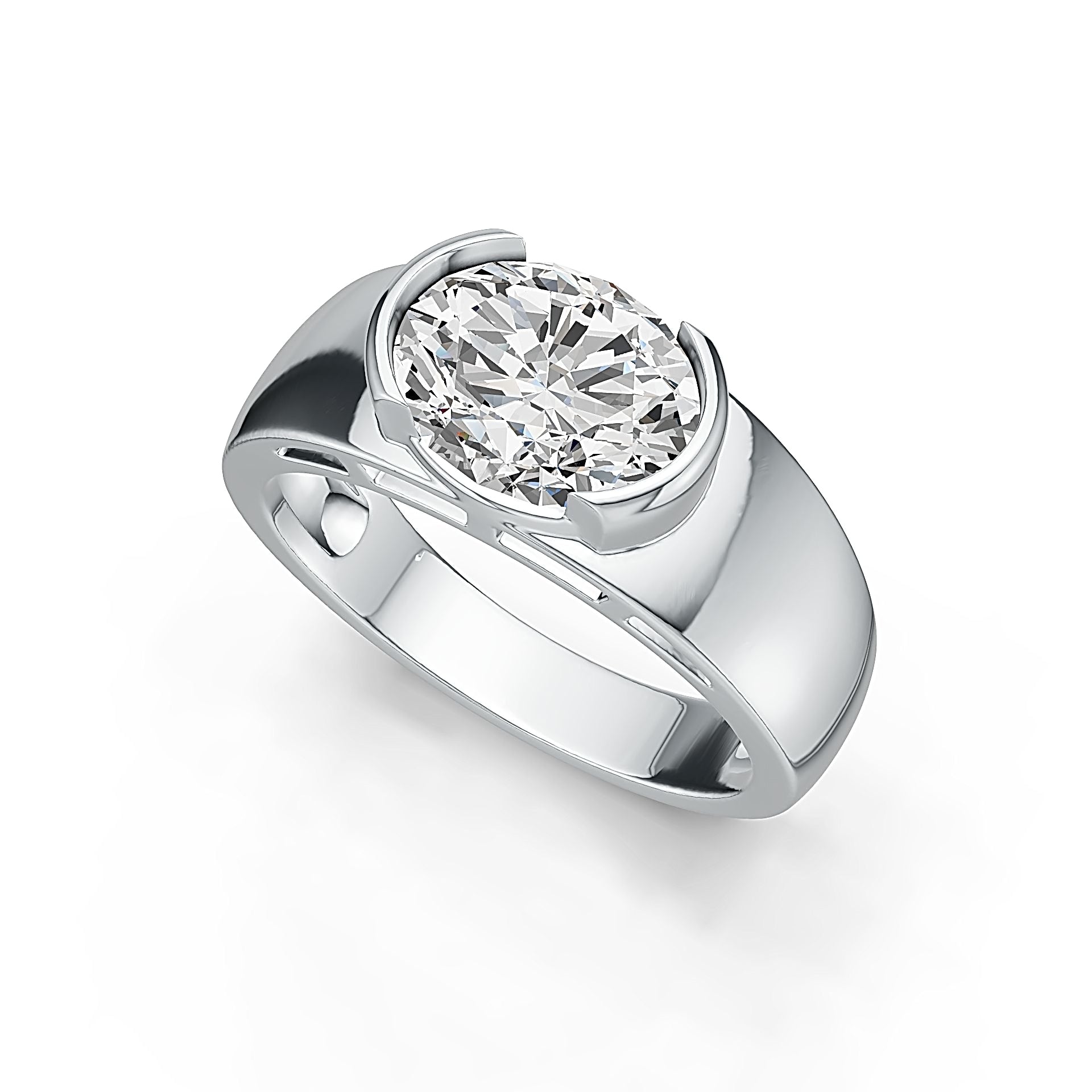 Sterling silver semi mount ring setting with oval 10x8mm center mount and classic solitaire design
