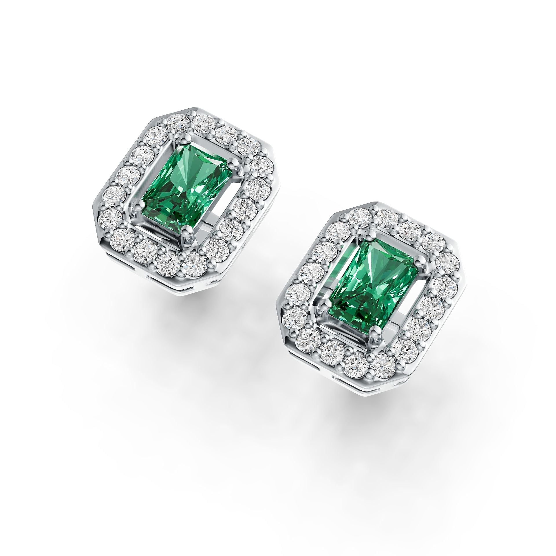 Sterling Silver Semi Mount Earrings Setting Emerald OCT 6X4mm Halo DHJ