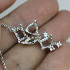 10K Gold Semi Mount Pendant Setting Oct 7x5 HT 7x7 & MQ8x4 Multi Stone Moissanite Accent Syzjewelry