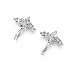 18K Gold Semi Mount Earrings Setting Pear PE 7X5mm RD 5X5mm Bat Theme Diamond Accent DHJ