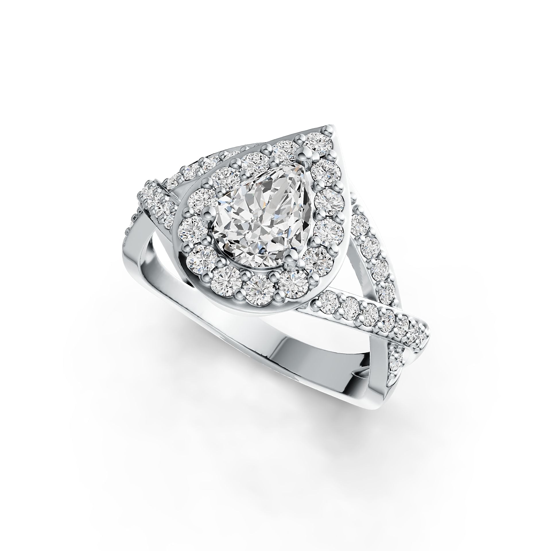 Sterling Silver Semi Mount Ring Setting Pear PE 8X6mm Halo with White Topaz DHJ