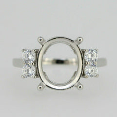 Platinum Semi Mount Ring Setting OV 12x10mm Diamond Accent Syzjewelry