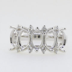 14K Gold Semi Mount Ring Setting Oval OV 7x5mm Multi Stone Band Half Enternity Diamond Accent DHJ