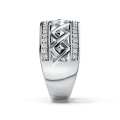 14K Gold Ring with or Moissanite Wide Band Geometric Diamond Accent DHJ