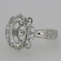 10K Gold Semi Mount Ring Setting Oval OV 12x8mm Art Deco Style Moissanite Accent Syzjewelry