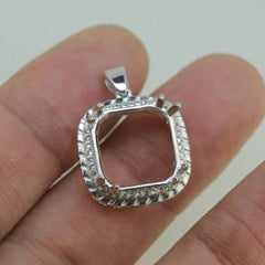 Platinum Semi Mount Pendant Setting Cushion Cu 14x14mm Halo Diamond Accent Syzjewelry