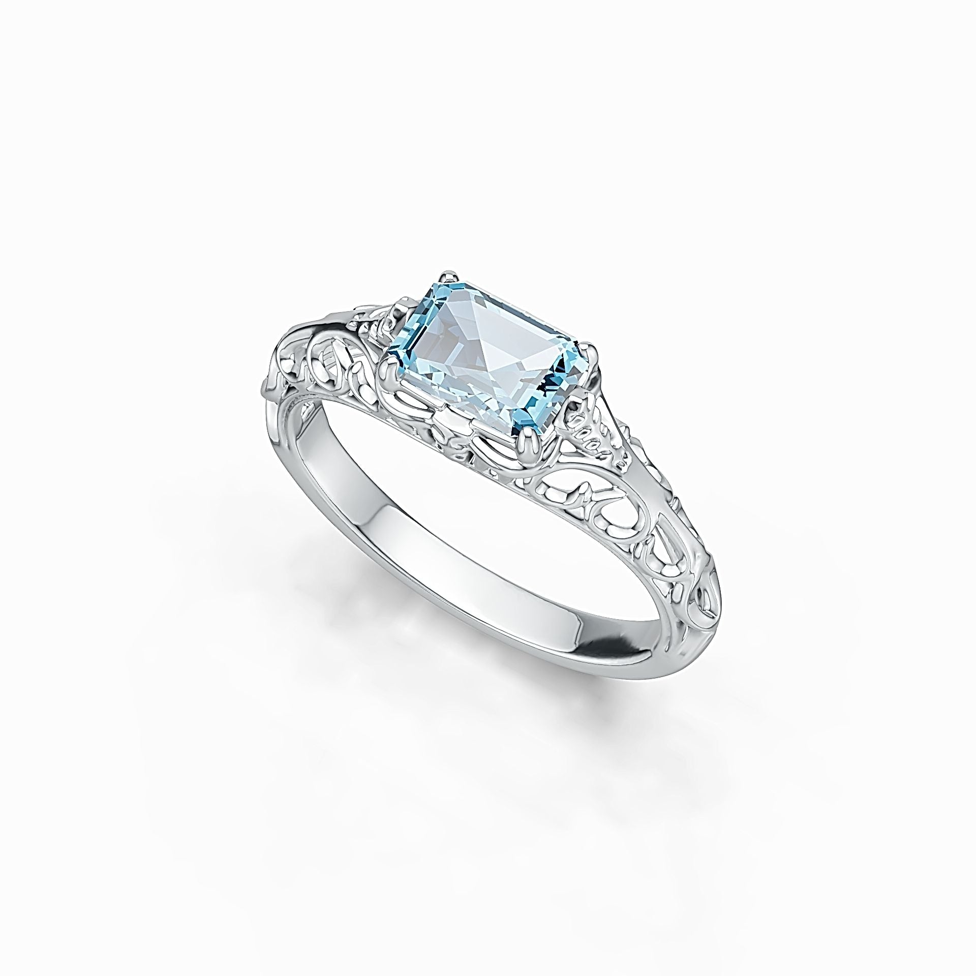 Sterling Silver Semi Mount Ring Setting Emerald OCT 7x5mm Art Deco Style Syzjewelry