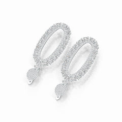 Sterling Silver Drop Earrings Open Oval Style with White Topaz or Moissanite DHJ
