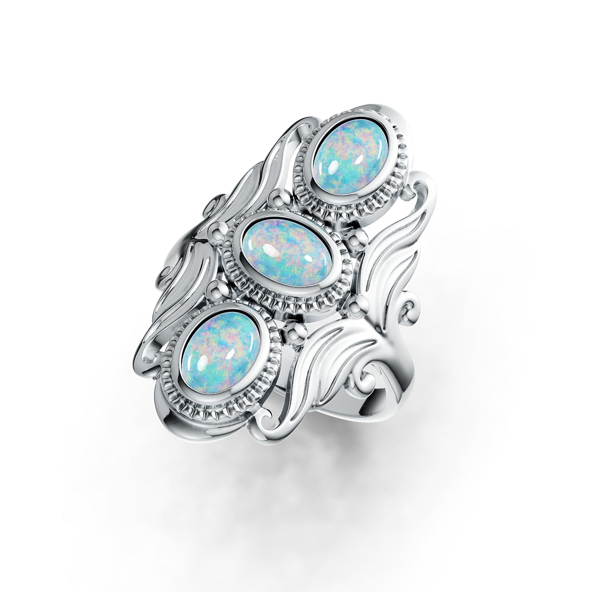 Sterling Silver Semi Mount Ring Setting Oval OV 7X5mm Cabochon Vintage-Inspired DHJ