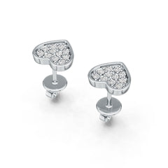 Sterling Silver Earrings with White Topaz or Moissanite Heart Stud DHJ