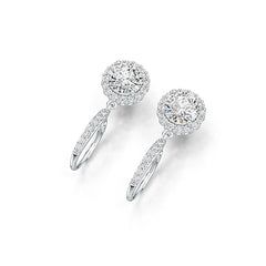 14K Gold Semi Mount Earrings Setting Round RD 8x8mm Halo Drop Earrings Diamond Accent DHJ