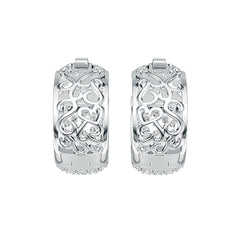 18K Gold Filigree Pave Hoop Earrings with White Topaz or Moissanite Diamond Accent DHJ