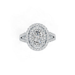 10K Gold Semi Mount Ring Setting Oval OV 8X6mm Double Halo Split Shank Moissanite Accent DHJ