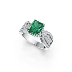 Sterling Silver Semi Mount Ring Setting Emerald OCT 9X7mm SQ 3X3mm DHJ