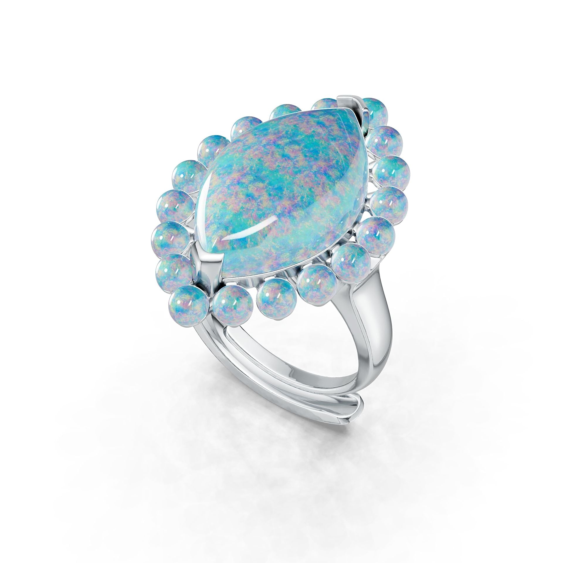 Sterling Silver Semi Mount Ring Setting Marquise MQ 20X12mm RD 3X3mm Cabochon DHJ