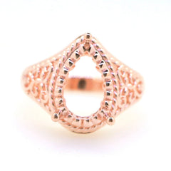 Art Deco 10K Gold Semi Mount Ring Setting Pear PE 14x10mm Syzjewelry