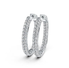 Platinum Hoop Earrings with White Topaz or Moissanite Diamond Accent DHJ