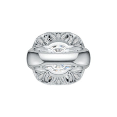 Platinum Semi Mount Ring Setting Cushion CU 18X18mm Flower Theme Diamond Accent DHJ