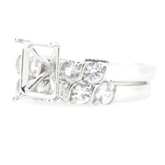 2 Piece Set Platinum Semi Mount Ring Setting Emerald OCT 7x5mm 5 Stones Diamond Accent DHJ