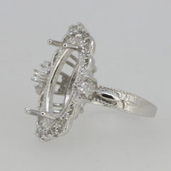 Platinum Semi Mount Ring Setting Marquise MQ 20x10mm Fleur Di Diamond Accent Syzjewelry