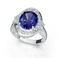 14K Gold Semi Mount Ring Setting Oval OV 12X10mm Cabochon Baguette Halo Diamond Accent DHJ